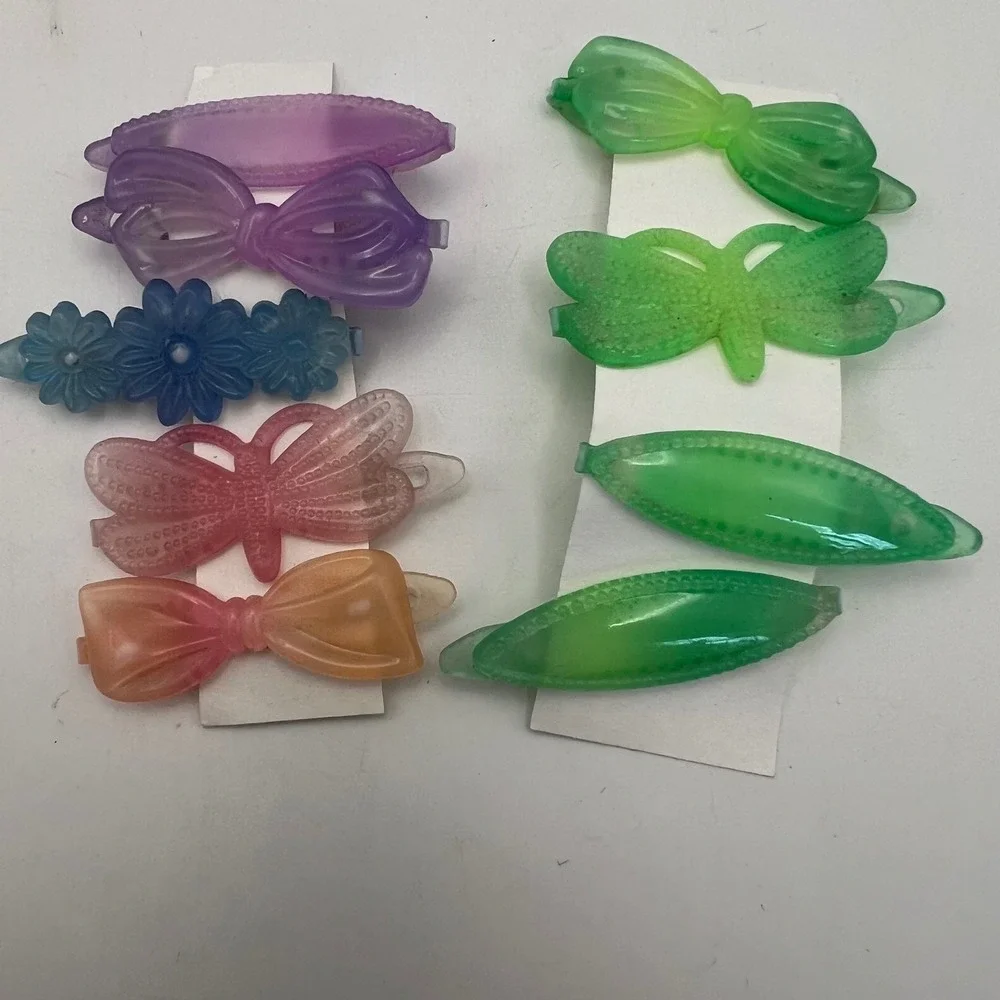 Vtg Plastic Baby Barrettes Lot of 9 80s 90s butterfly flowers bows alt retro